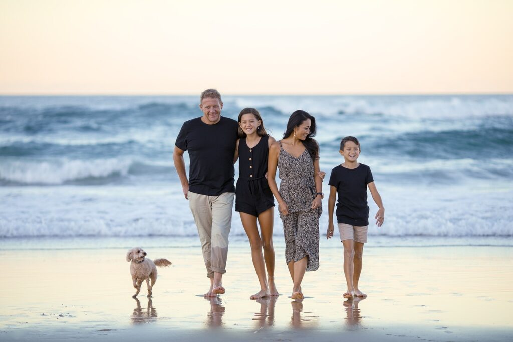 family on beach